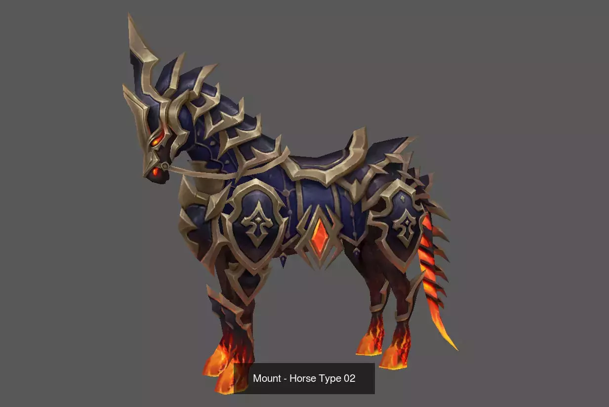 Pack of 10 Stylized Horse Mounts - Part 01 3D Model Collection_13