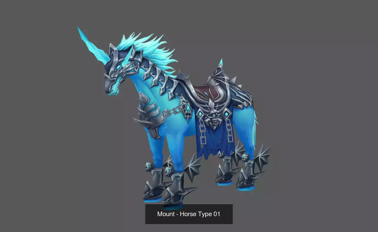 Pack of 10 Stylized Horse Mounts - Part 01 3D Model Collection_12