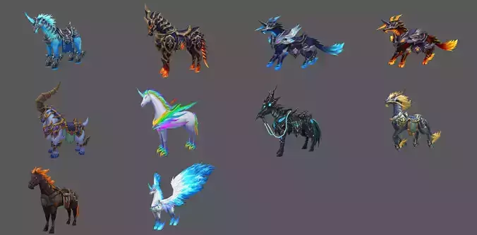 Pack of 10 Stylized Horse Mounts - Part 01