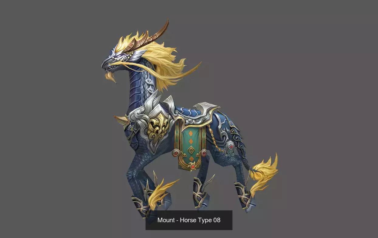 Pack of 10 Stylized Horse Mounts - Part 01 3D Model Collection_19