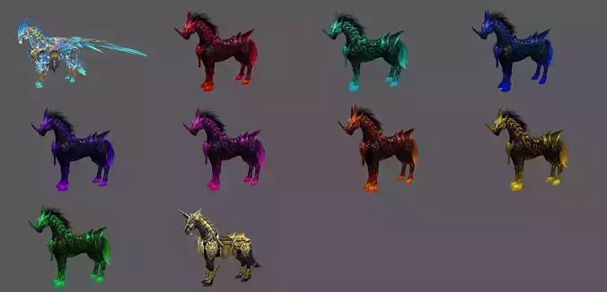 Pack of 10 Stylized Horse Mounts - Part 02 3D Model Collection