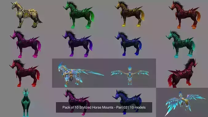 Pack of 10 Stylized Horse Mounts - Part 02