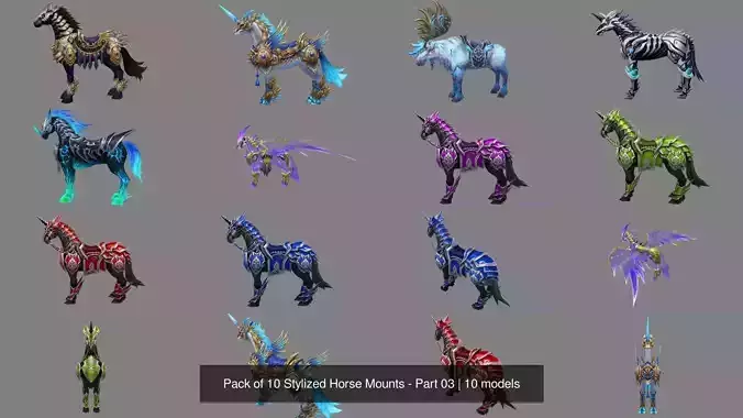 Pack of 10 Stylized Horse Mounts - Part 03