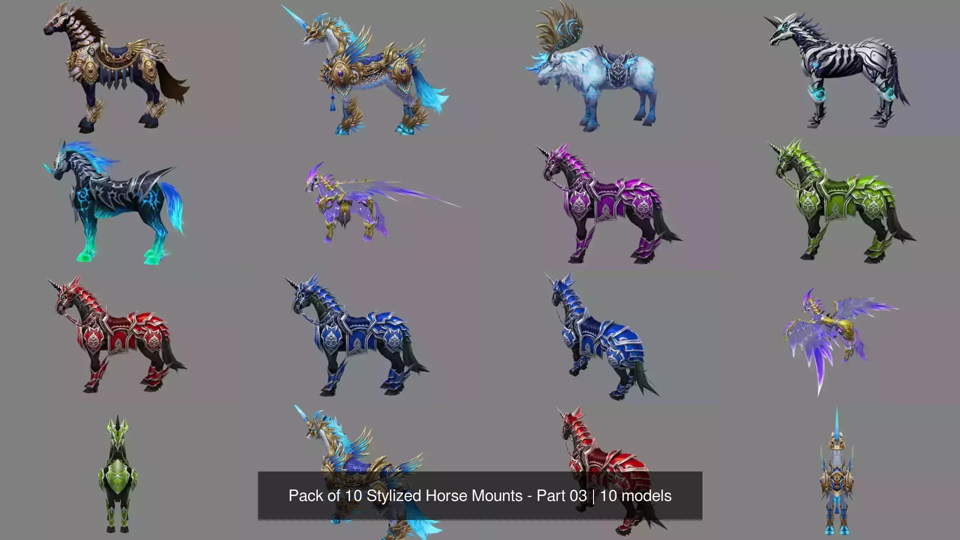 Pack of 10 Stylized Horse Mounts - Part 03 3D Model Collection_11