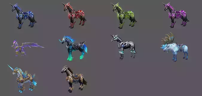 Pack of 10 Stylized Horse Mounts - Part 03