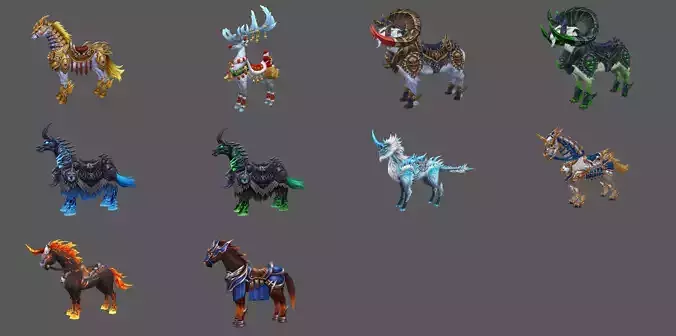 Pack of 10 Stylized Horse Mounts - Part 04