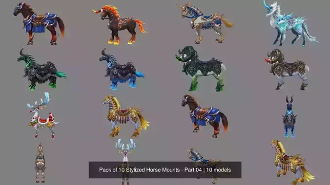 Pack of 10 Stylized Horse Mounts - Part 04