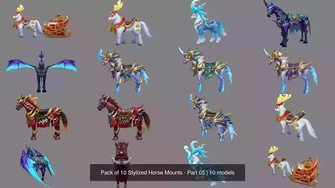 Pack of 10 Stylized Horse Mounts - Part 05