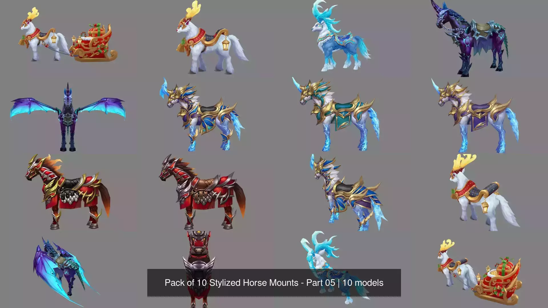 Pack of 10 Stylized Horse Mounts - Part 05 3D Model Collection_11