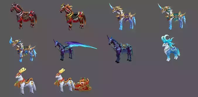 Pack of 10 Stylized Horse Mounts - Part 05