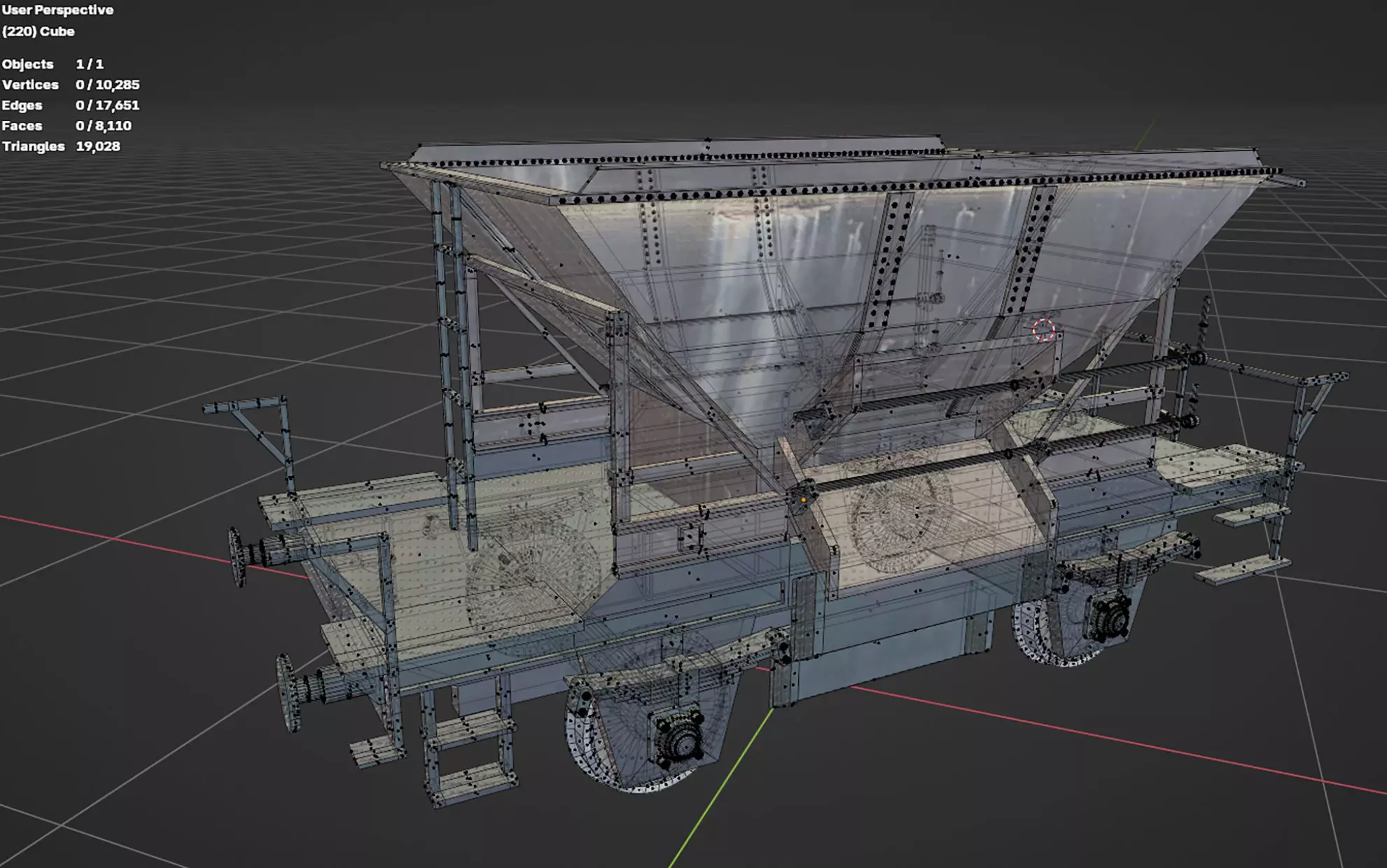 Old industrial gravel railcar 3D model_7