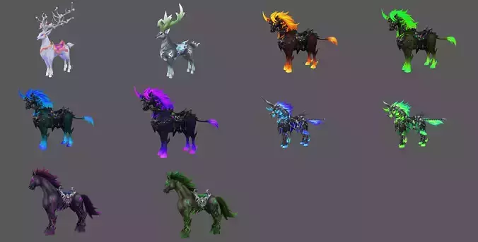 Pack of 10 Stylized Horse Mounts - Part 06