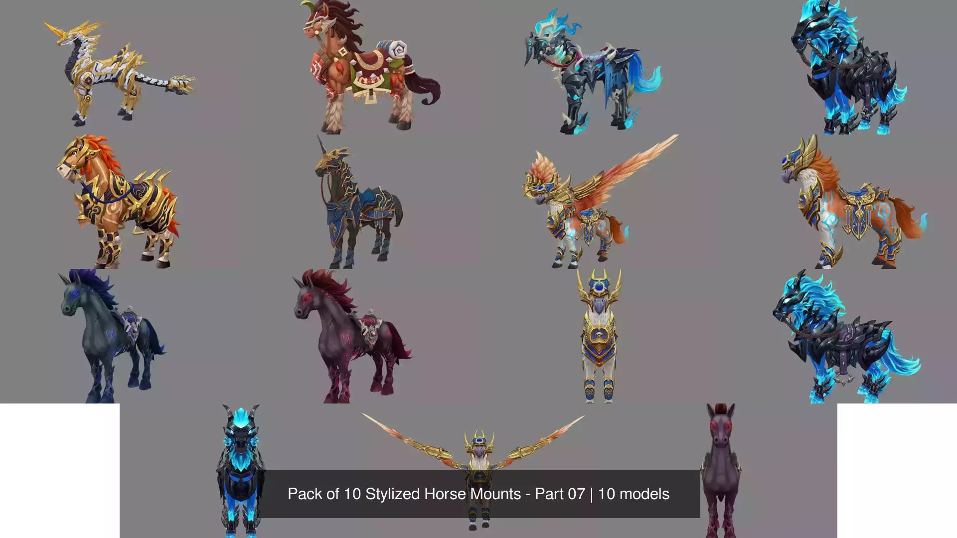 Pack of 10 Stylized Horse Mounts - Part 07 3D Model Collection_11