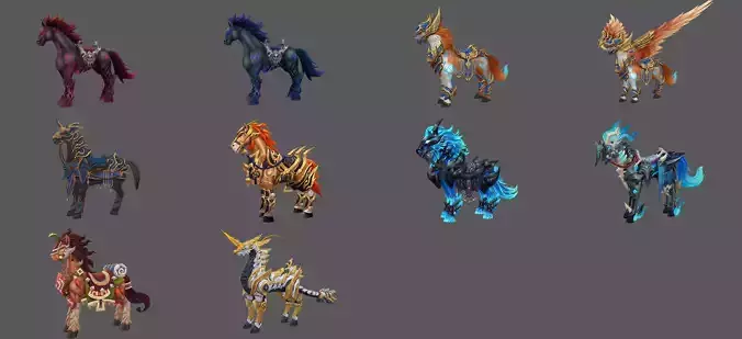 Pack of 10 Stylized Horse Mounts - Part 07