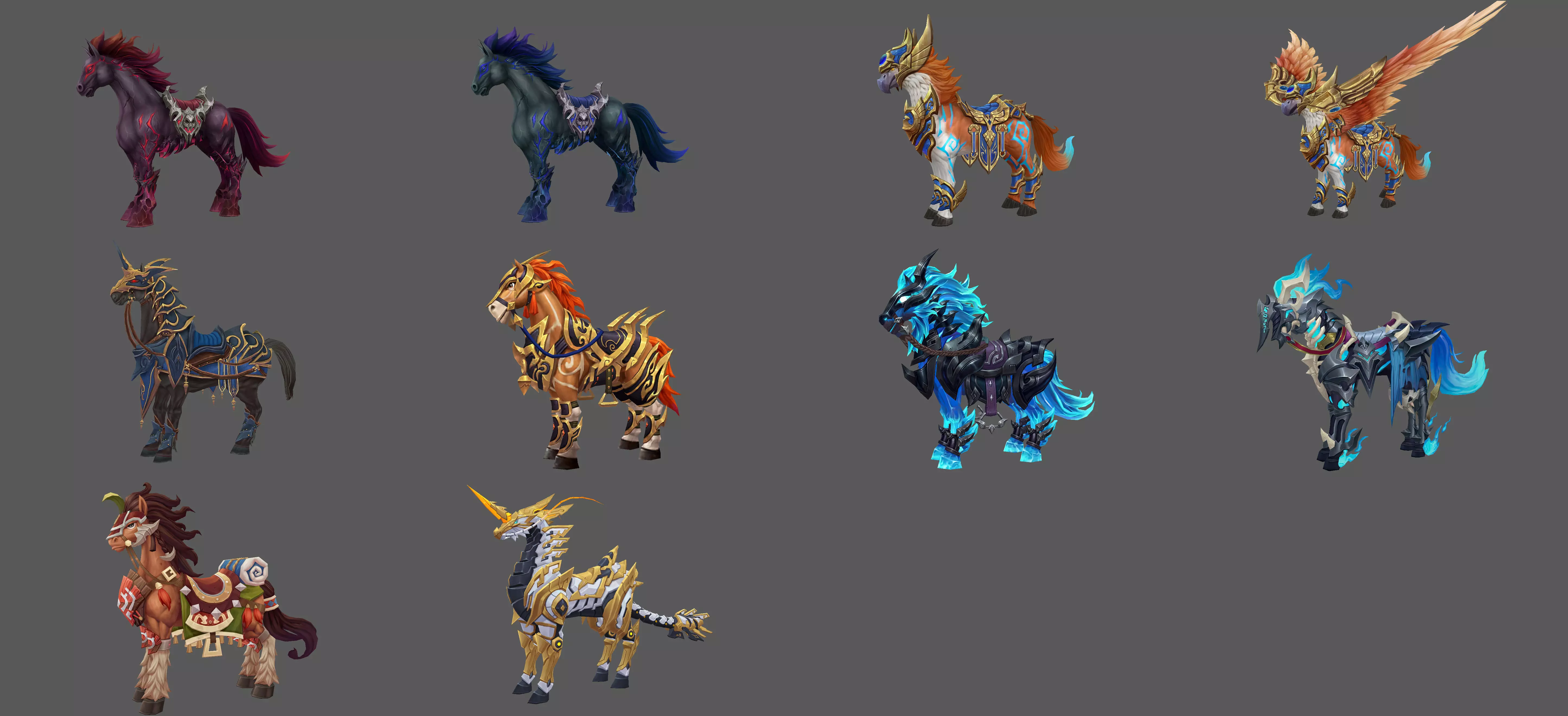 Pack of 10 Stylized Horse Mounts - Part 07 3D Model Collection_0