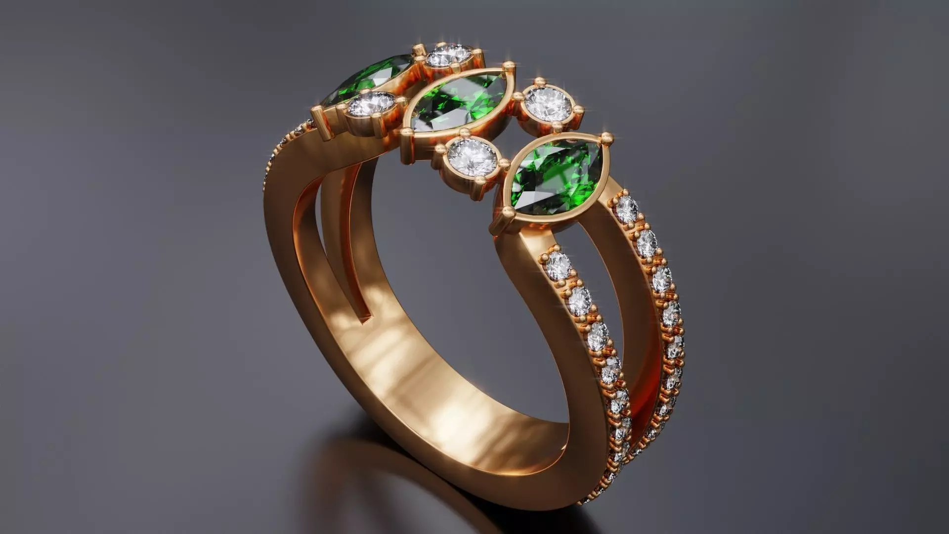 Emerald Crown ring 3D print model_0