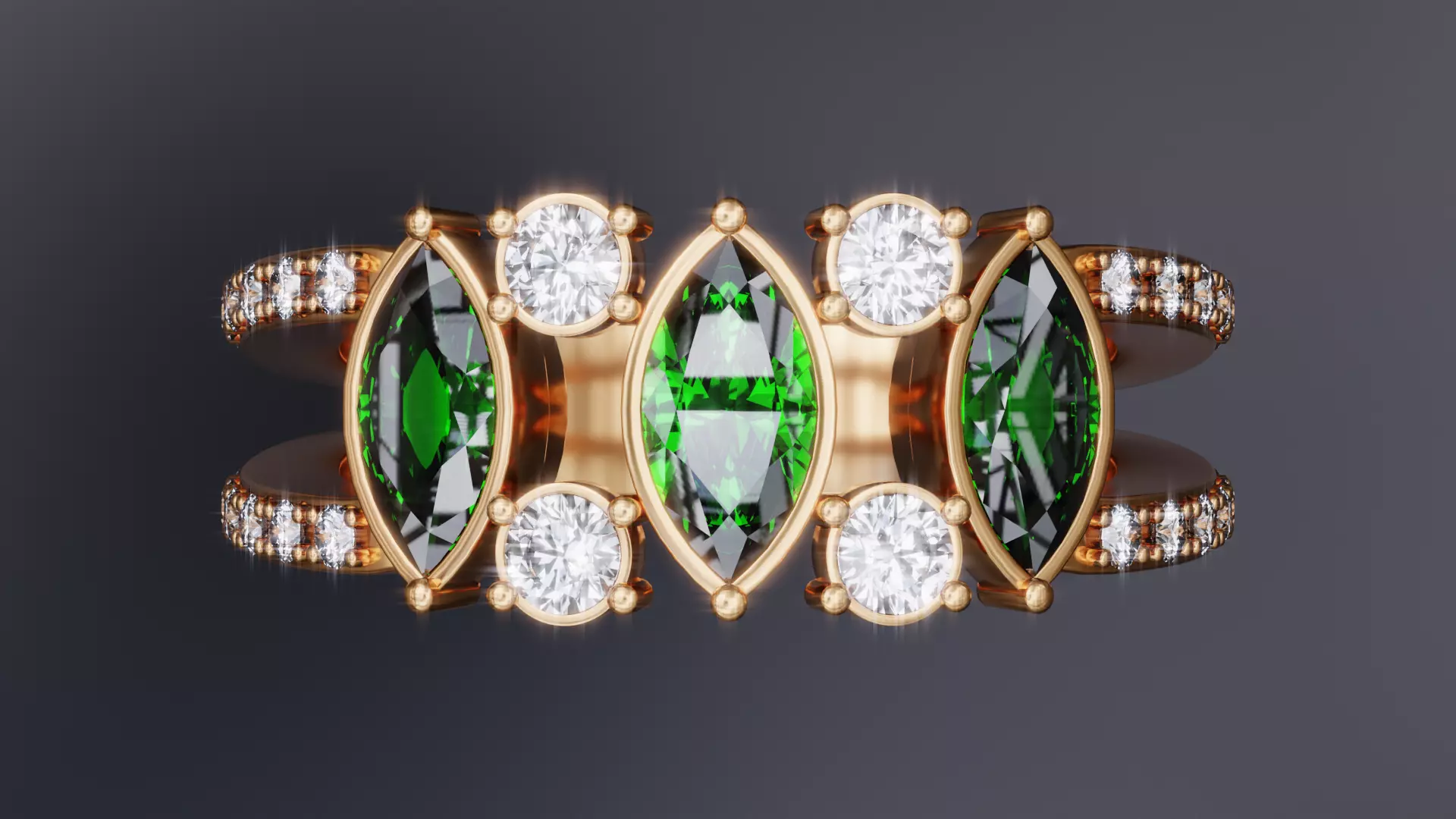 Emerald Crown ring 3D print model_3