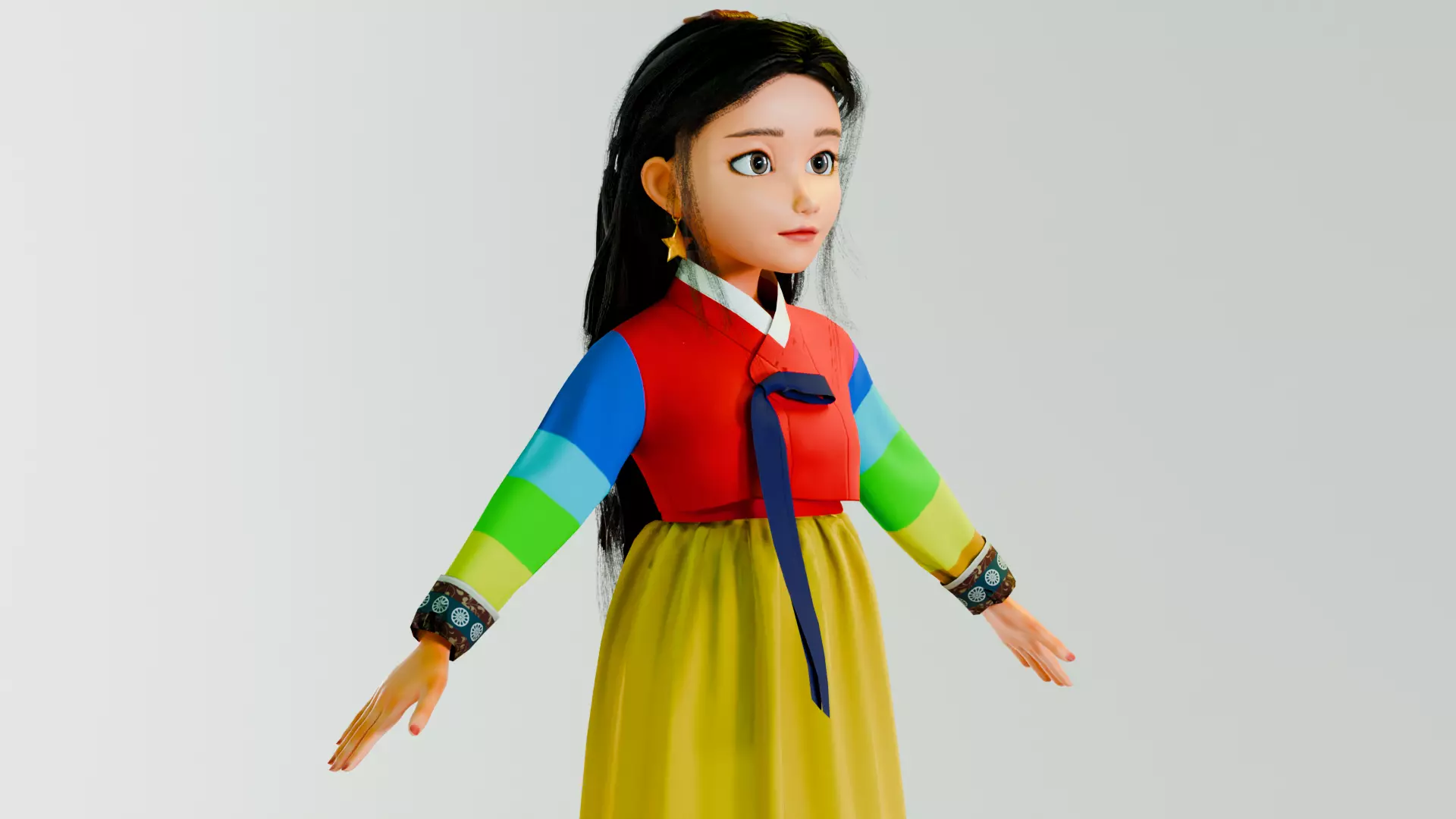 Game Ready Stylized Female Hanbok Character Low-poly 3D model_5