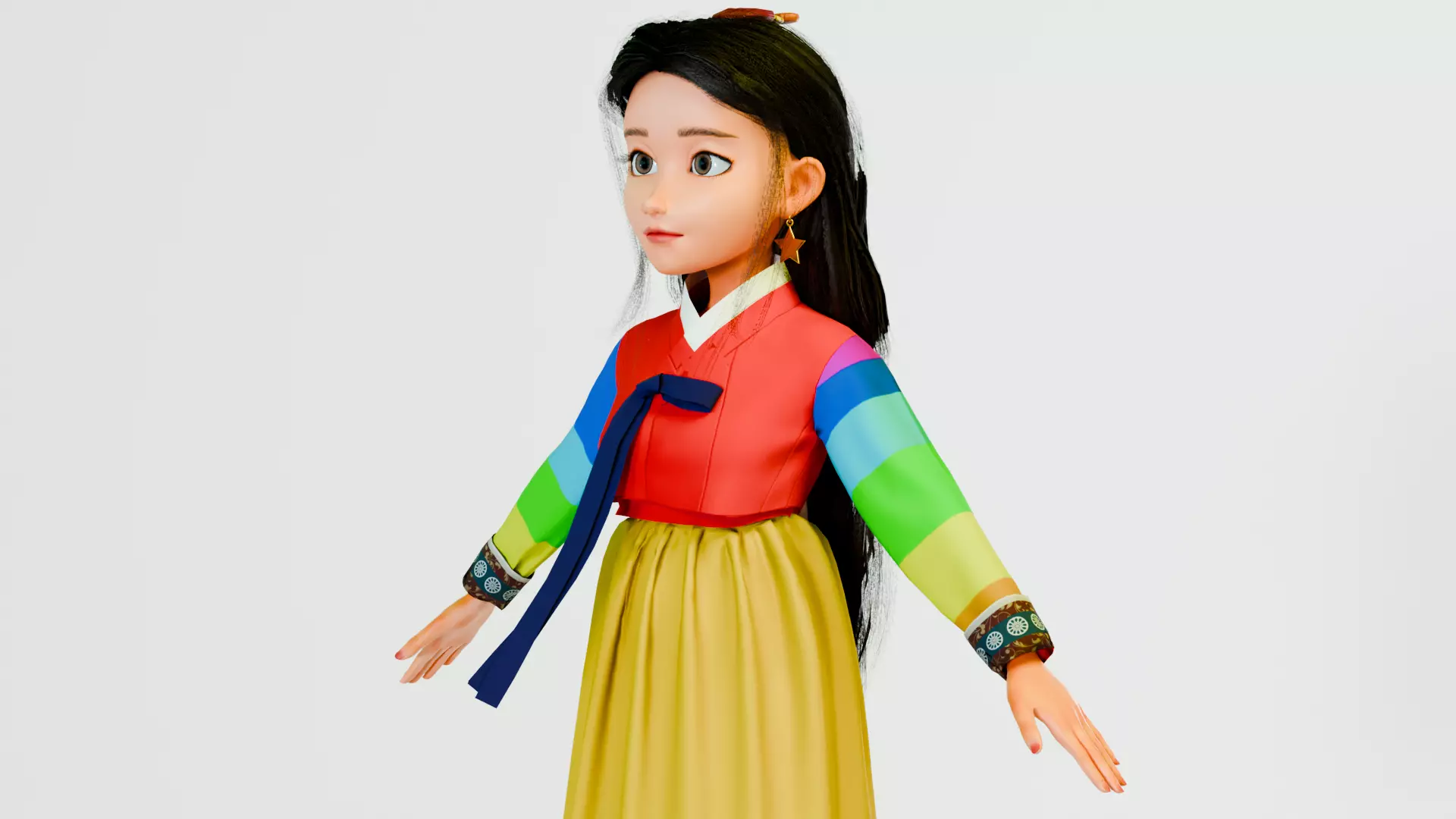 Game Ready Stylized Female Hanbok Character Low-poly 3D model_4