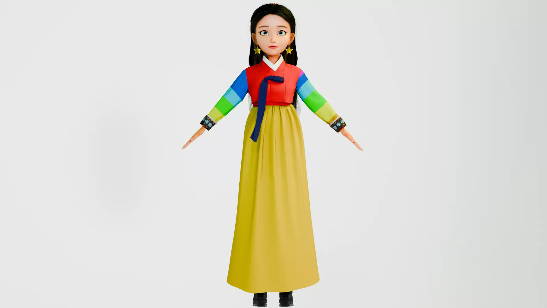 Game Ready Stylized Female Hanbok Character Low-poly 3D model_2