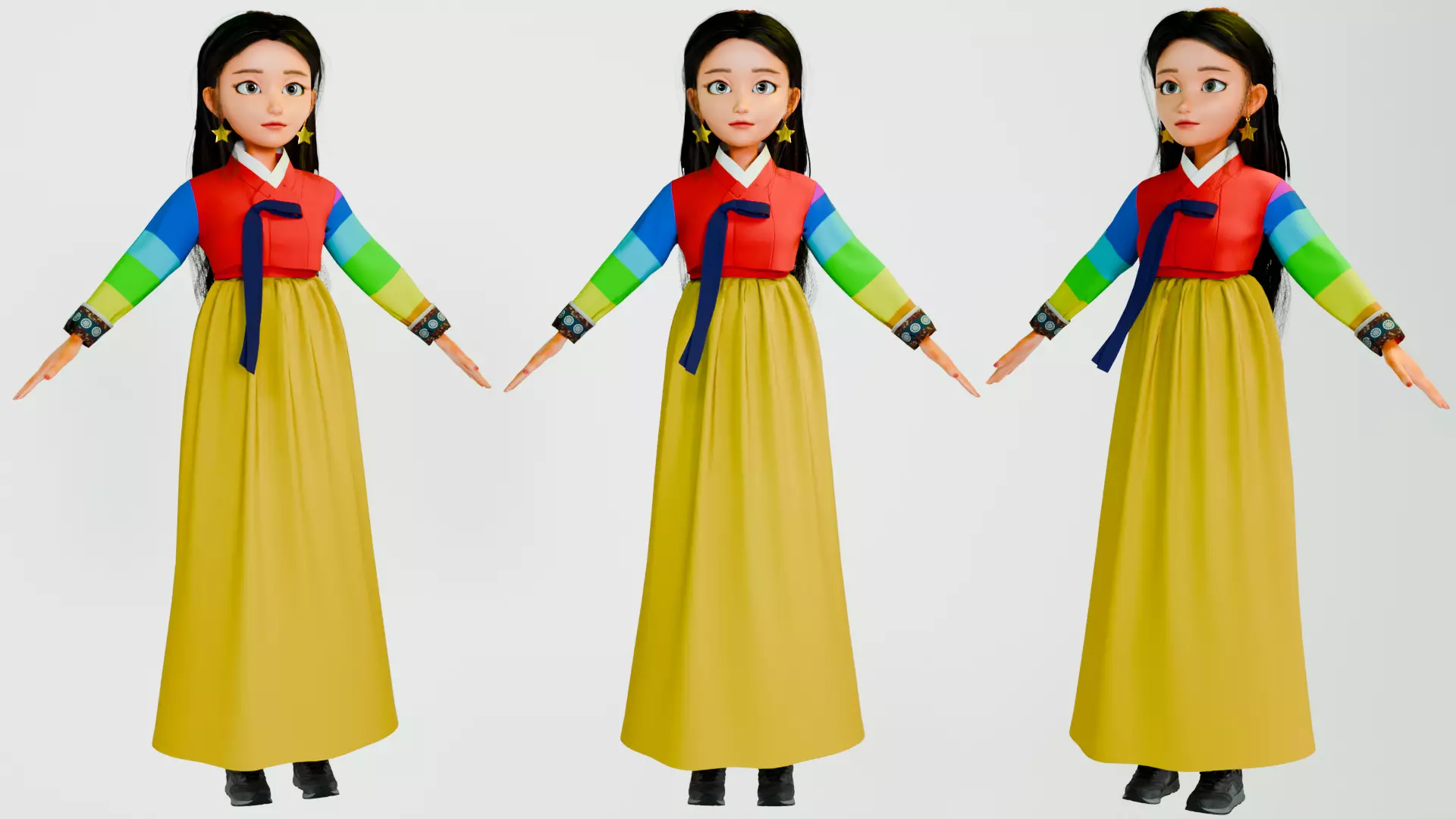 Game Ready Stylized Female Hanbok Character Low-poly 3D model_0