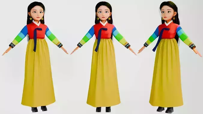 Game Ready Stylized Female Hanbok Character Low-poly 3D model