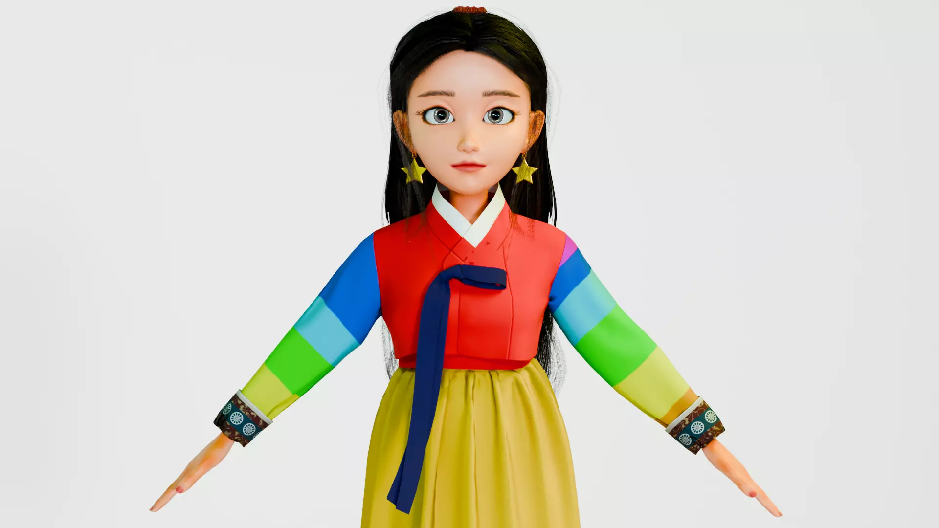 Game Ready Stylized Female Hanbok Character Low-poly 3D model_3