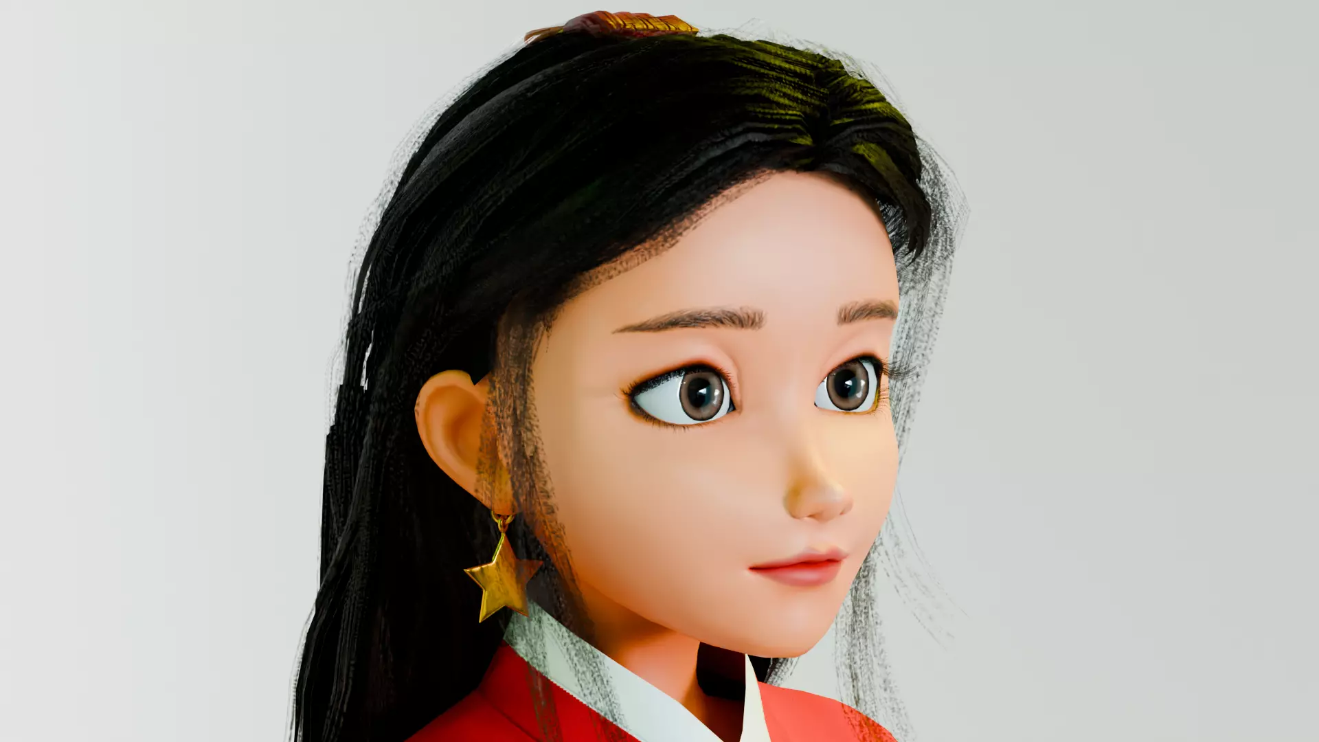 Game Ready Stylized Female Hanbok Character Low-poly 3D model_1