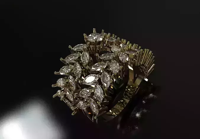 Semi Floral Marquise Diamond Engagement Wedding Set wr0120