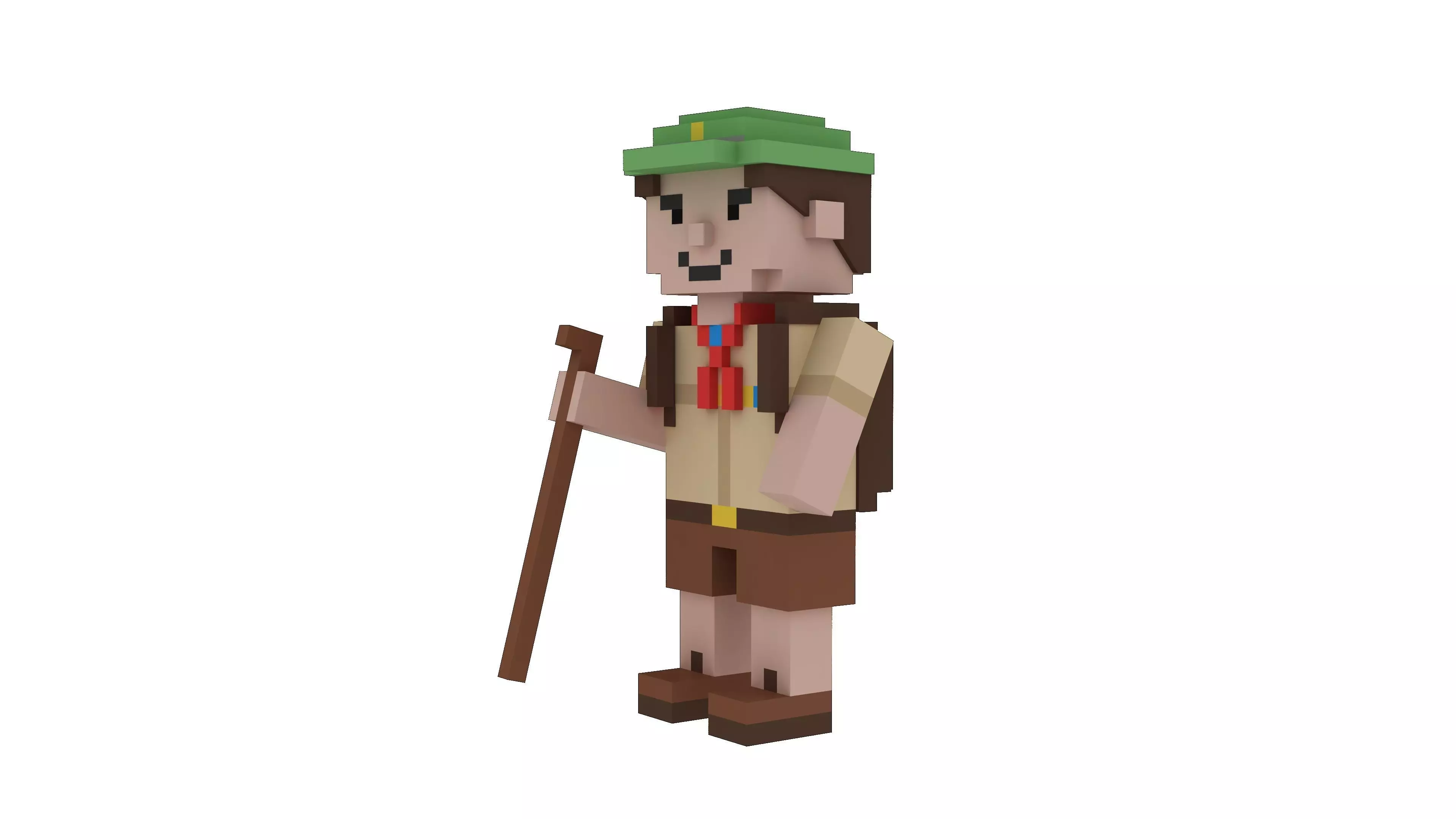 Scout boy voxel character Low-poly 3D model_0