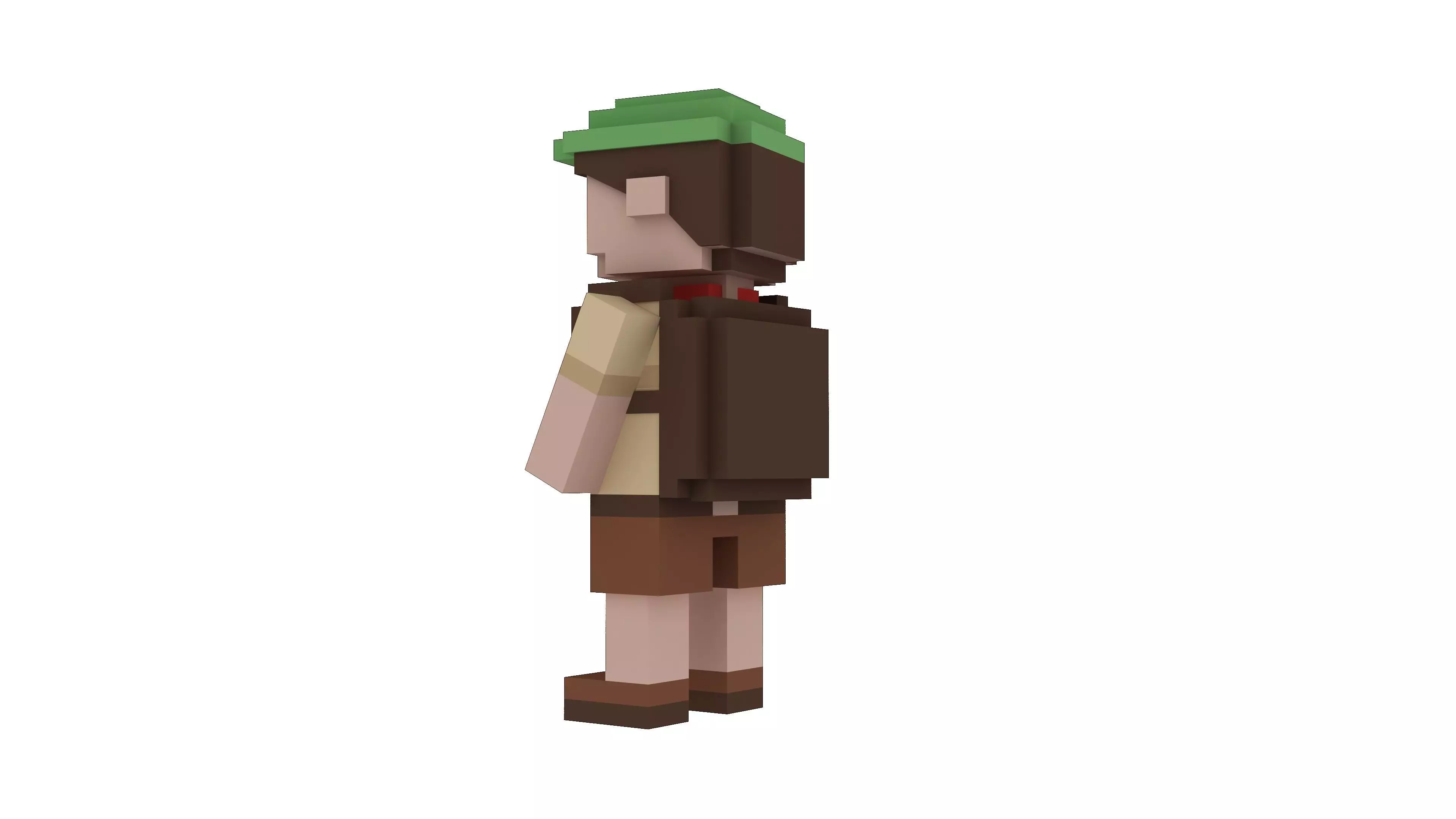 Scout boy voxel character Low-poly 3D model_4