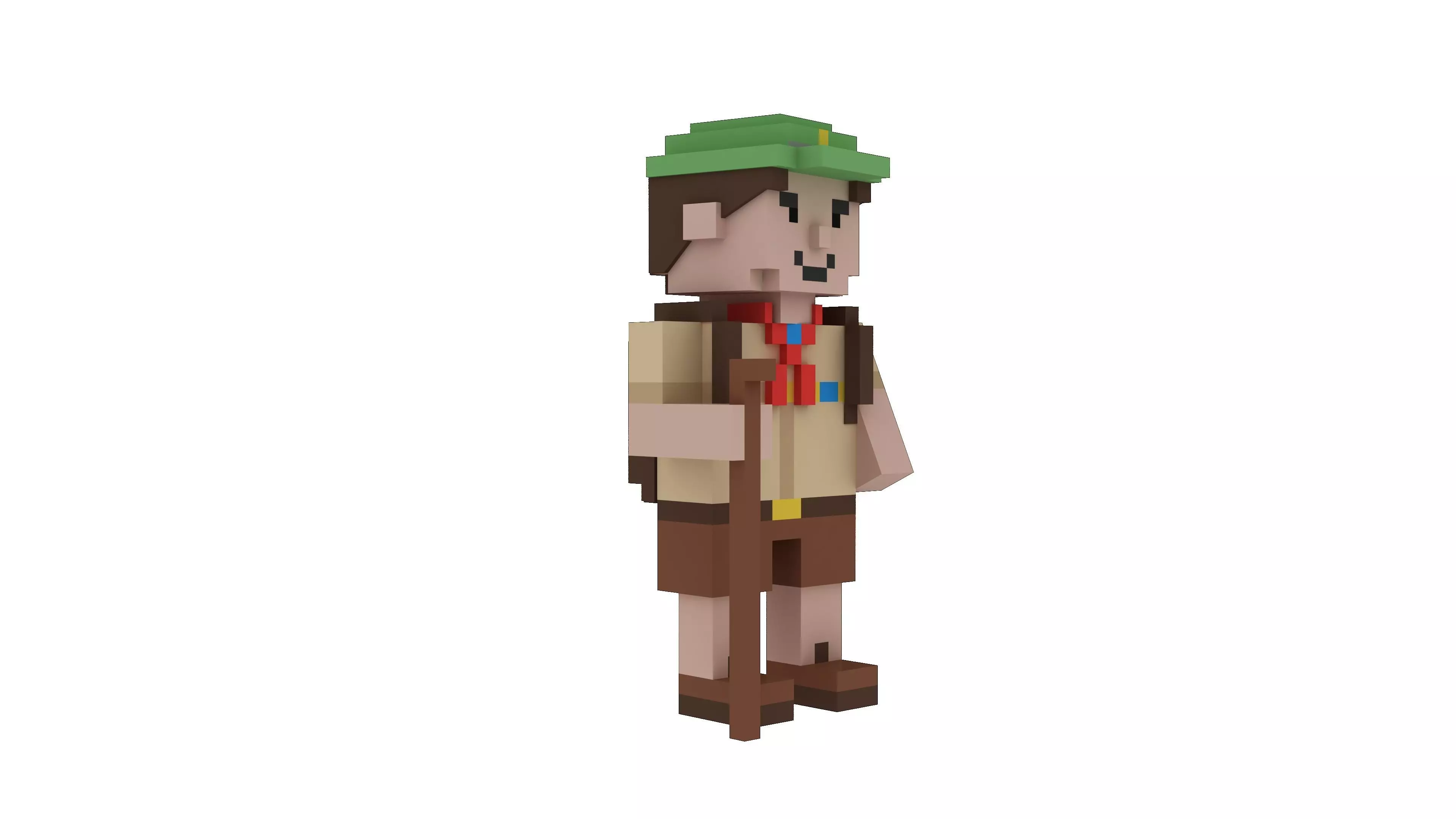 Scout boy voxel character Low-poly 3D model_2