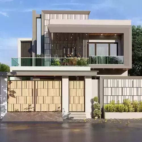 Modern House CAD and 3D Model Low-poly 3D model