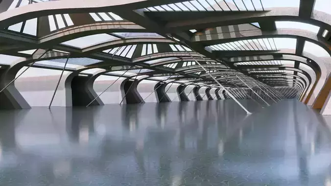 Concrete Corridor Scene - Architectural Background - V1U10