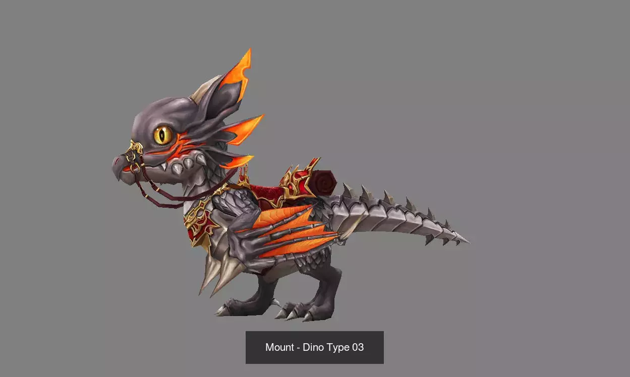 Pack of 20 Stylized Dino Mounts 3D Model Collection_41