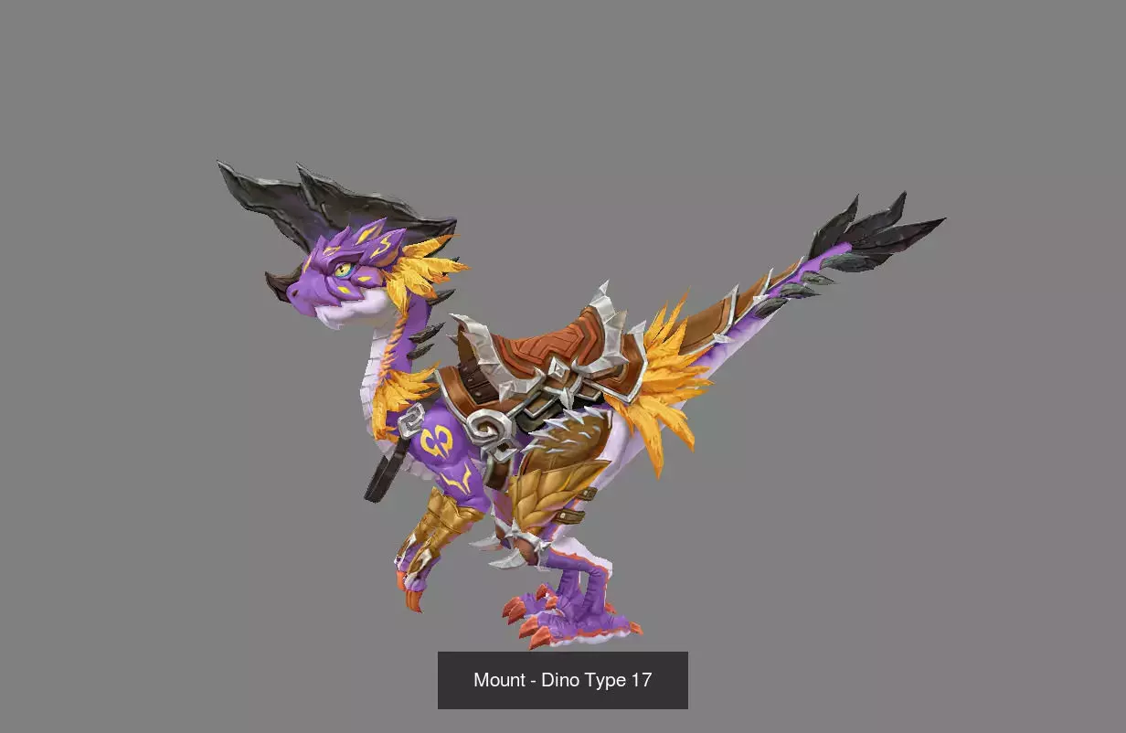 Pack of 20 Stylized Dino Mounts 3D Model Collection_27