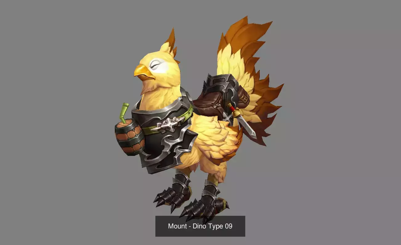 Pack of 20 Stylized Dino Mounts 3D Model Collection_35