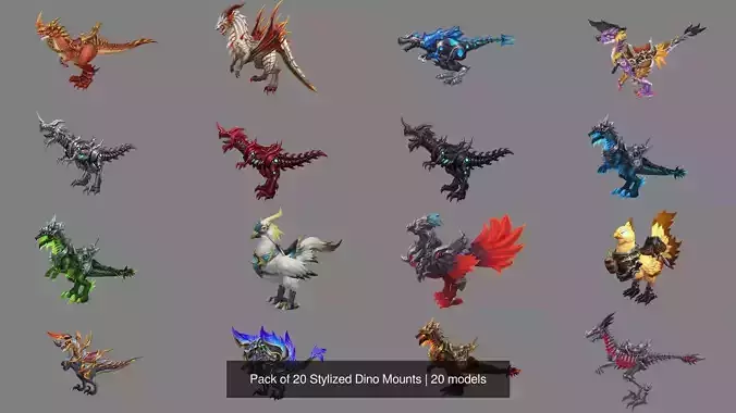 Pack of 20 Stylized Dino Mounts