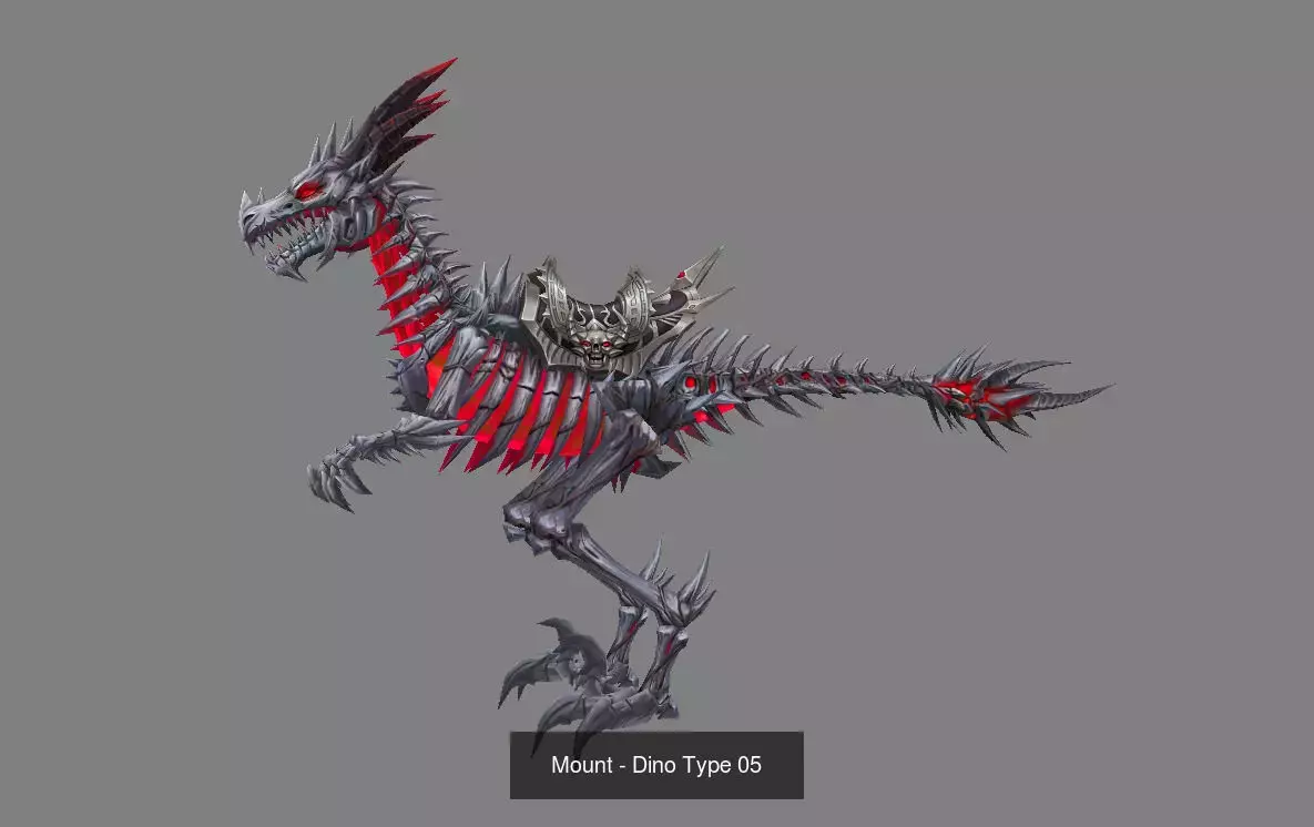 Pack of 20 Stylized Dino Mounts 3D Model Collection_39