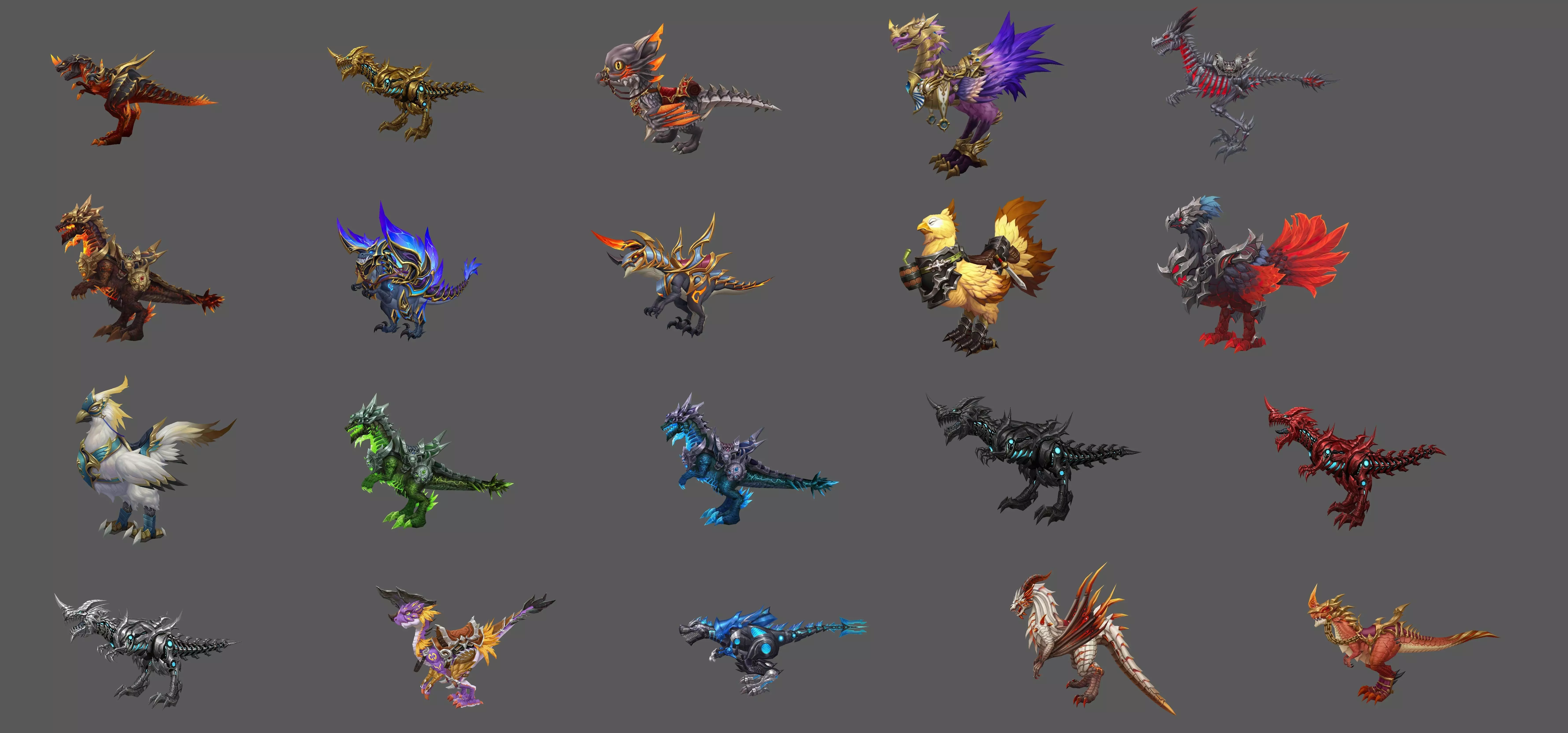 Pack of 20 Stylized Dino Mounts 3D Model Collection_0