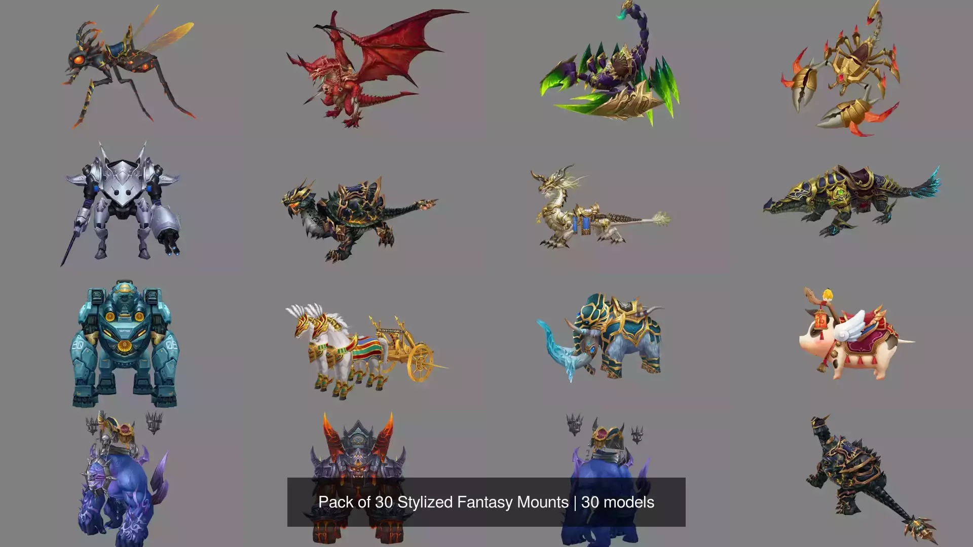 Pack of 30 Stylized Fantasy Mounts 3D Model Collection_31