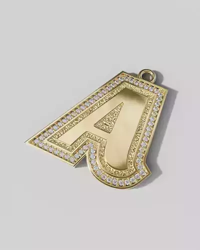 Letter A Pendant  Gemstone Outline and Textured Low Relief