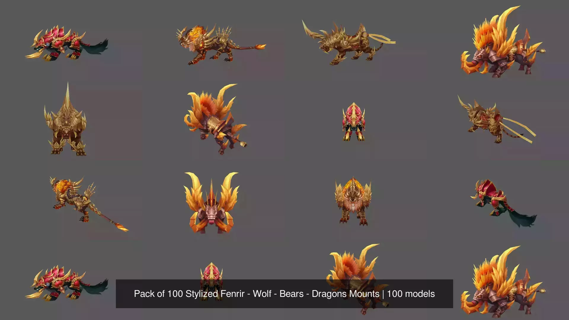 Pack of 100 Stylized Fenrir - Wolf - Bears - Dragons Mounts 3D Model Collection_118