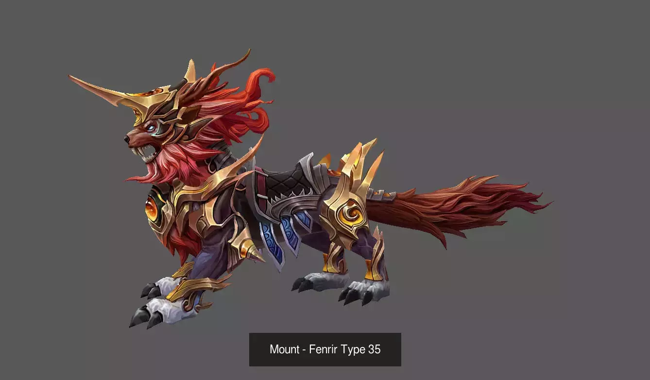 Pack of 100 Stylized Fenrir - Wolf - Bears - Dragons Mounts 3D Model Collection_195