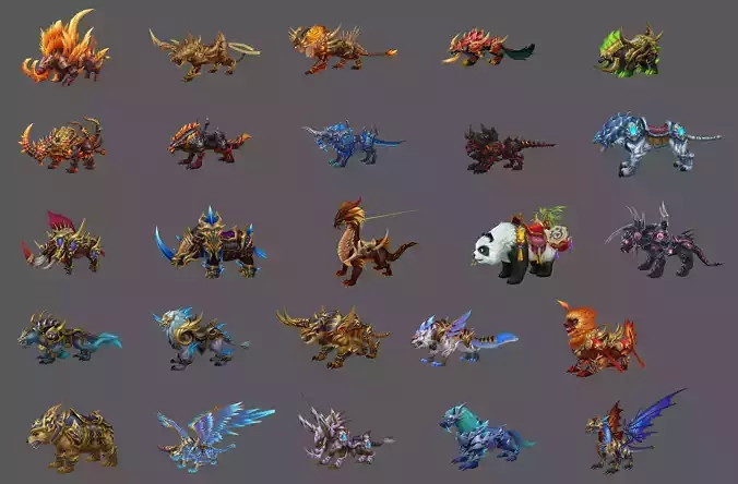 Pack of 100 Stylized Fenrir - Wolf - Bears - Dragons Mounts