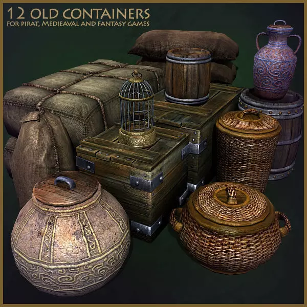 12 Old Containers Low-poly 3D model_0