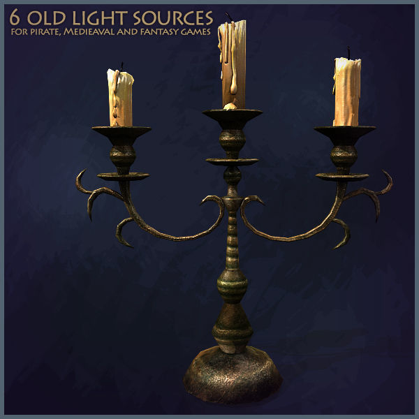 6 Old Light Sources Low-poly 3D model_8
