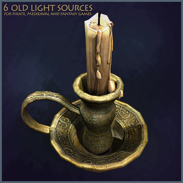 6 Old Light Sources Low-poly 3D model_6
