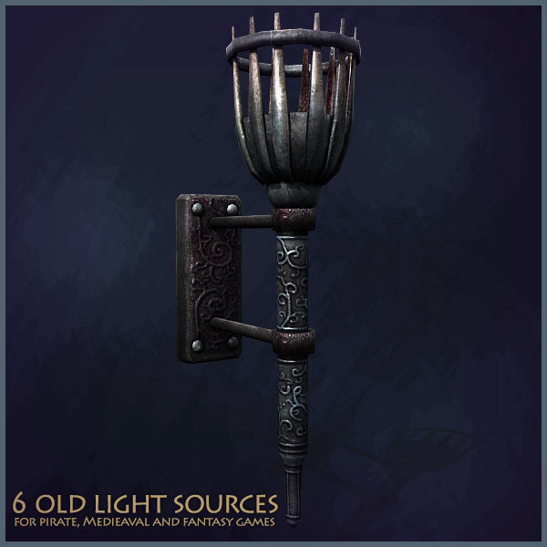 6 Old Light Sources Low-poly 3D model_1