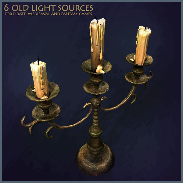 6 Old Light Sources Low-poly 3D model_11